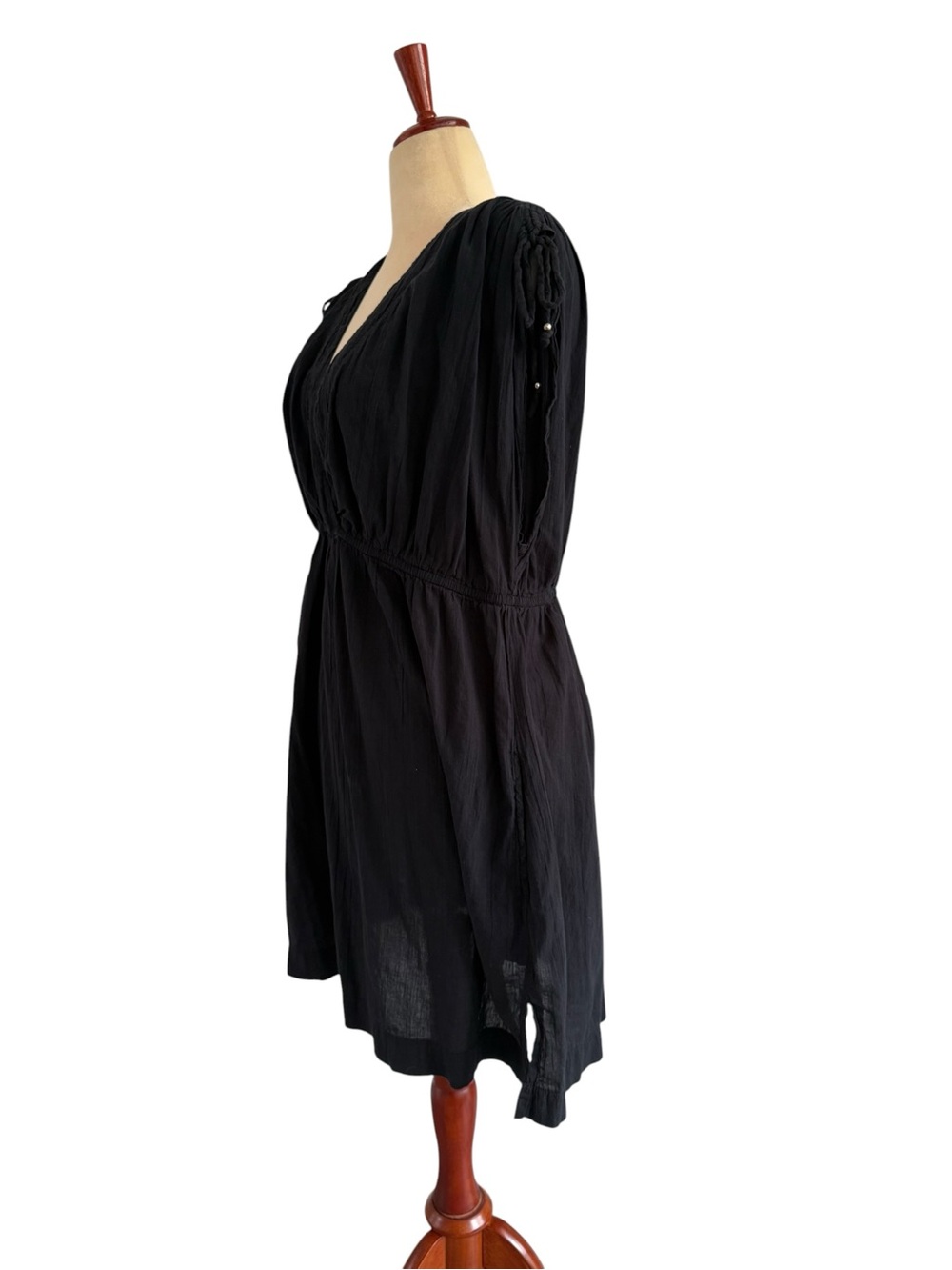 Ralph Lauren Black Cotton V-Neck Tie-Shoulder Mini Dress Swim Cover Up Size XL - Picture 7 of 12